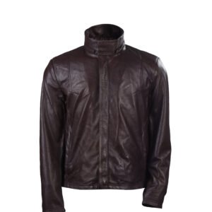 Men's Hooded Leather Jacket - Brown